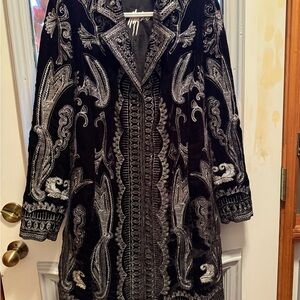 Elegant Black and Silver Embroidered Women's Coat